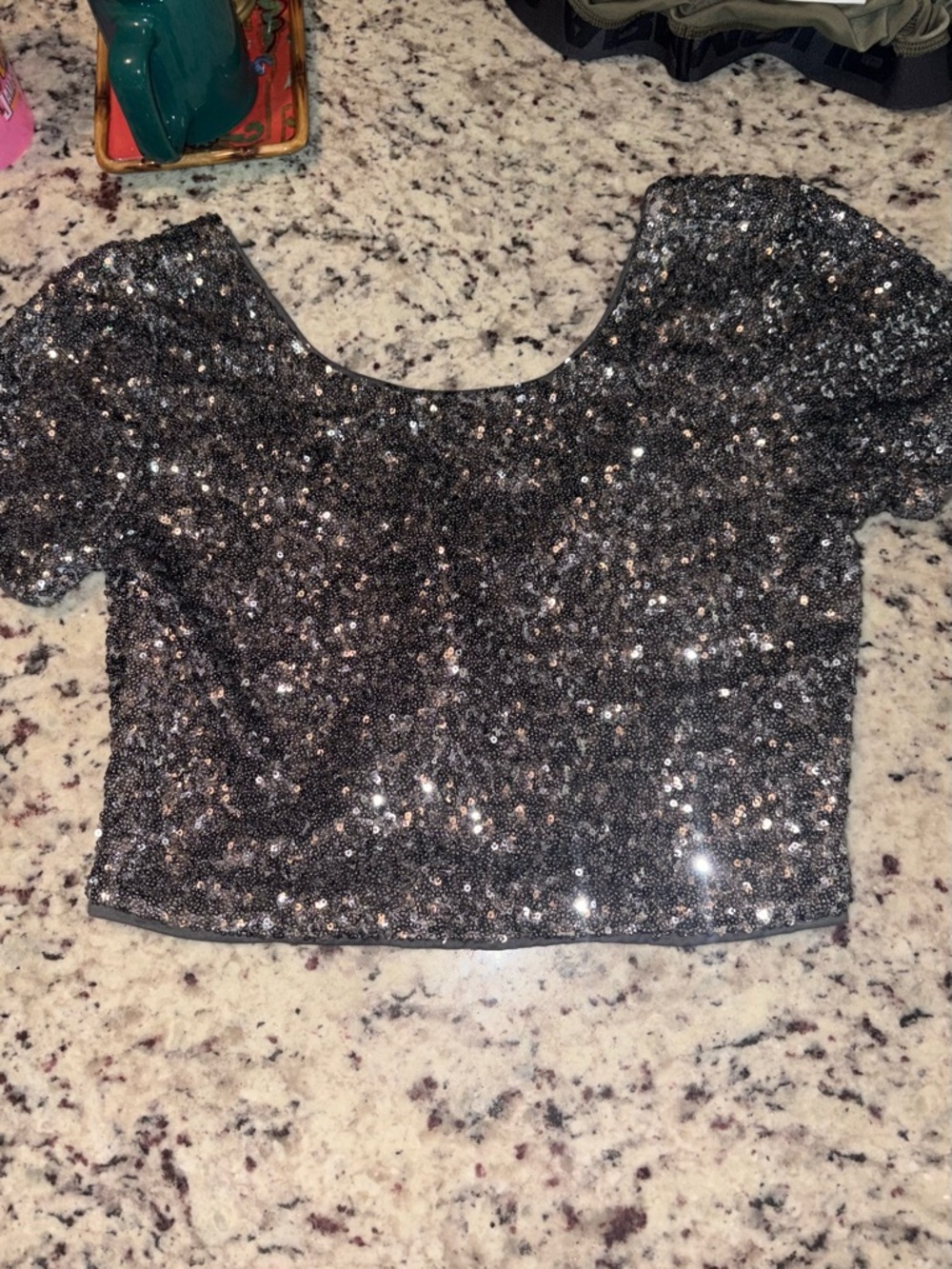 Forever 21 Sequin Crop Top silver/pewter ptp 15/length 15 #baddie#fairygoth